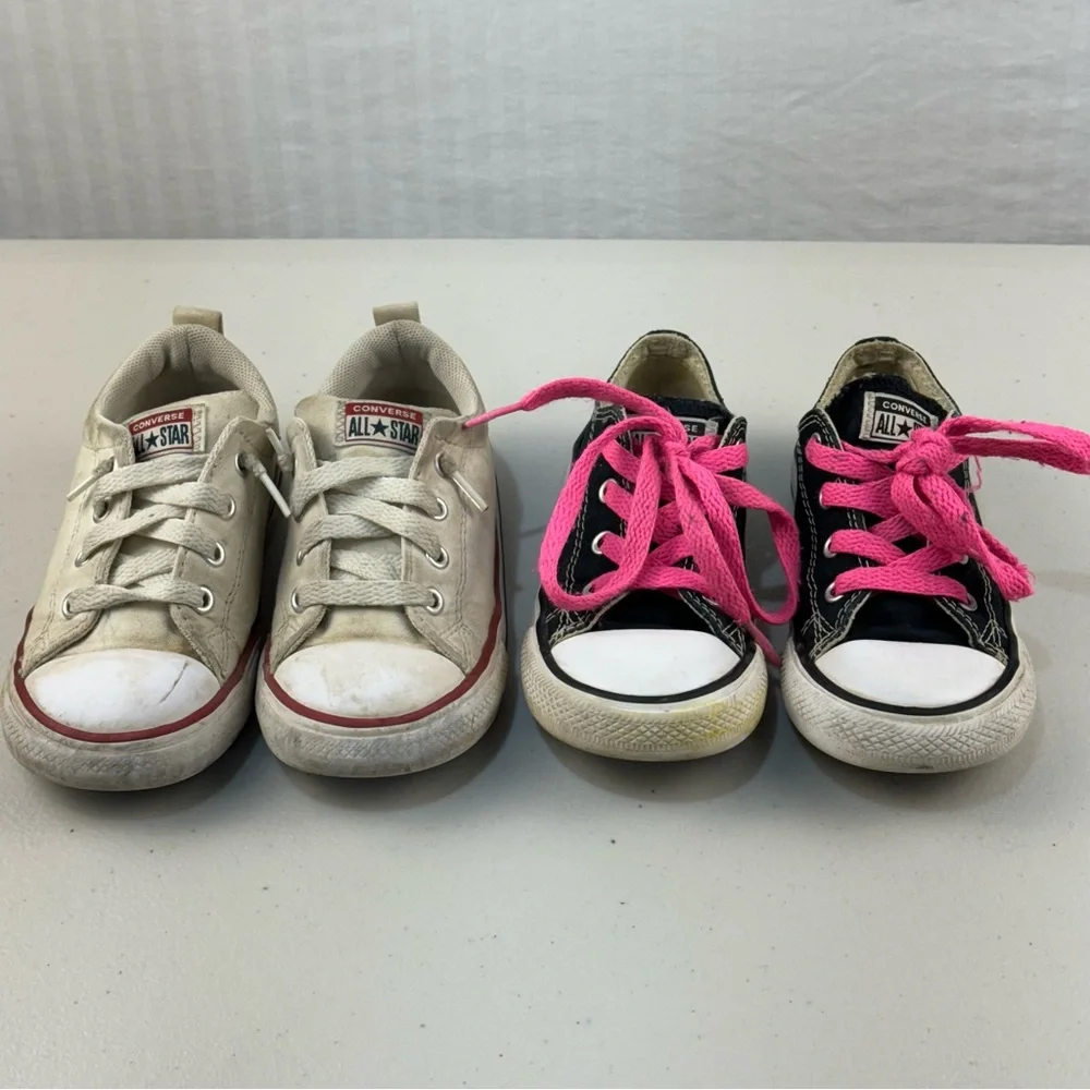 Converse Kids Sneakers Beige Canvas & Black Canvas with Pink Laces